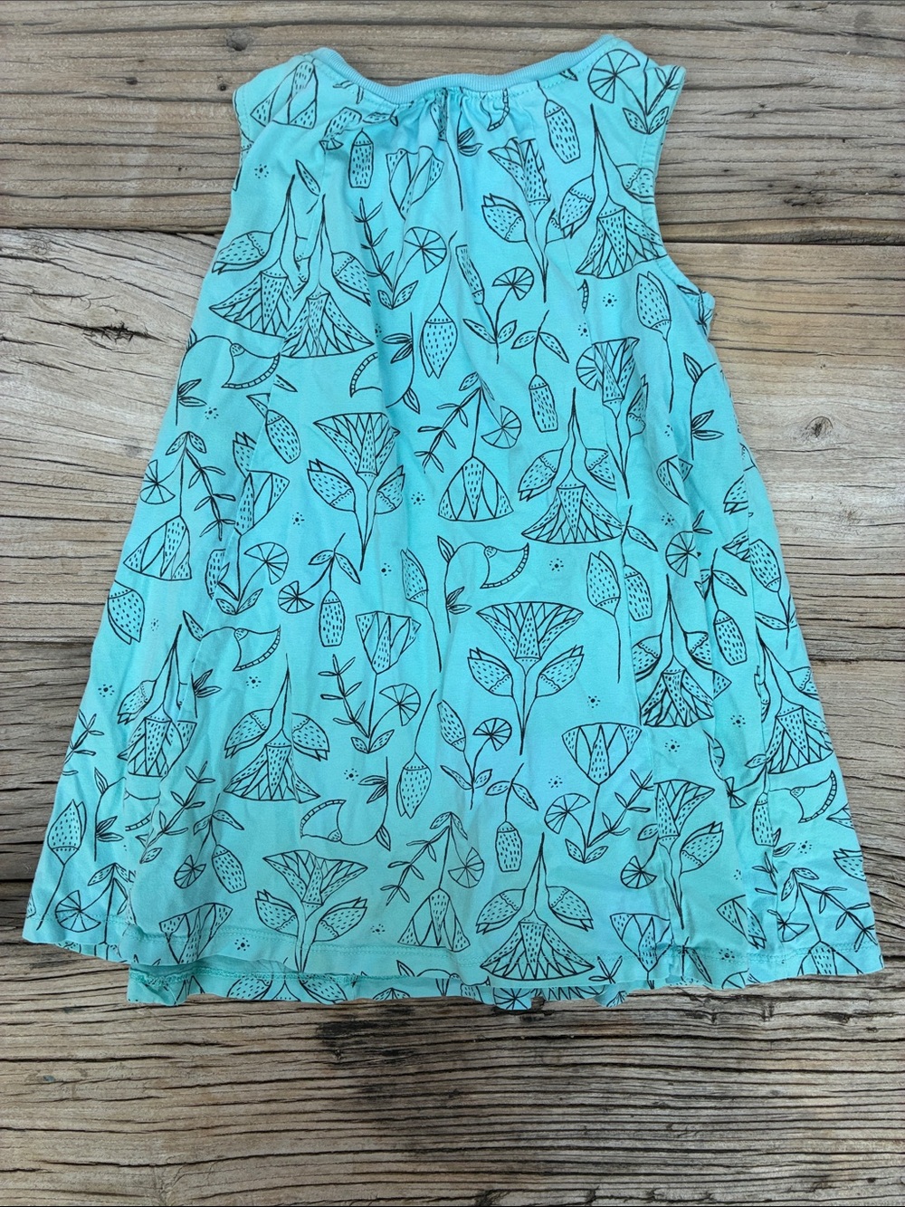 Tea Collection Girls Teal Floral Print Sleeveless Cotton Dress Size 4 - Picture 3 of 6